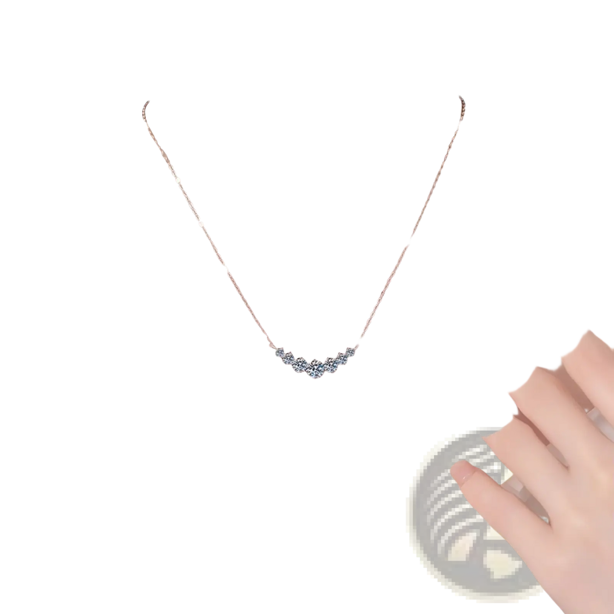 Sterling silver zircon curve pendant necklace with a delicate silver bow featuring sparkling clear crystals