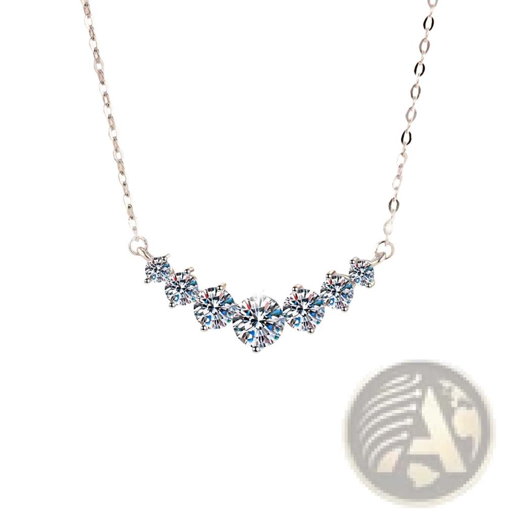 Sterling silver zircon curve pendant necklace with a delicate silver chain and sparkling round-cut clear stones