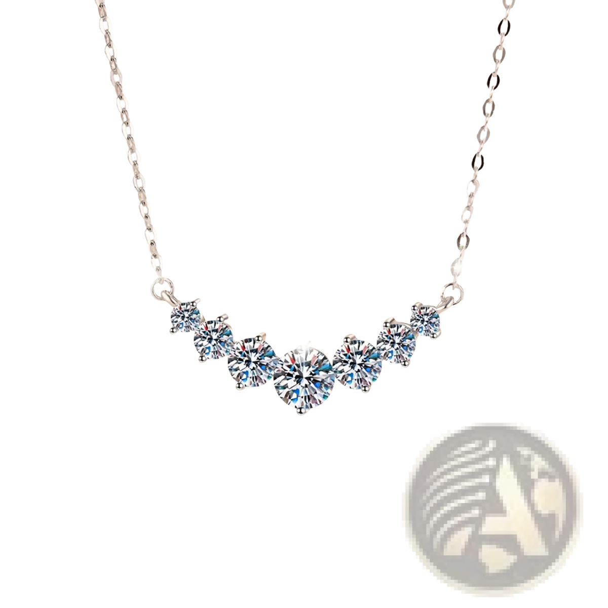 Sterling silver zircon curve pendant necklace with a delicate silver chain and sparkling round-cut clear stones
