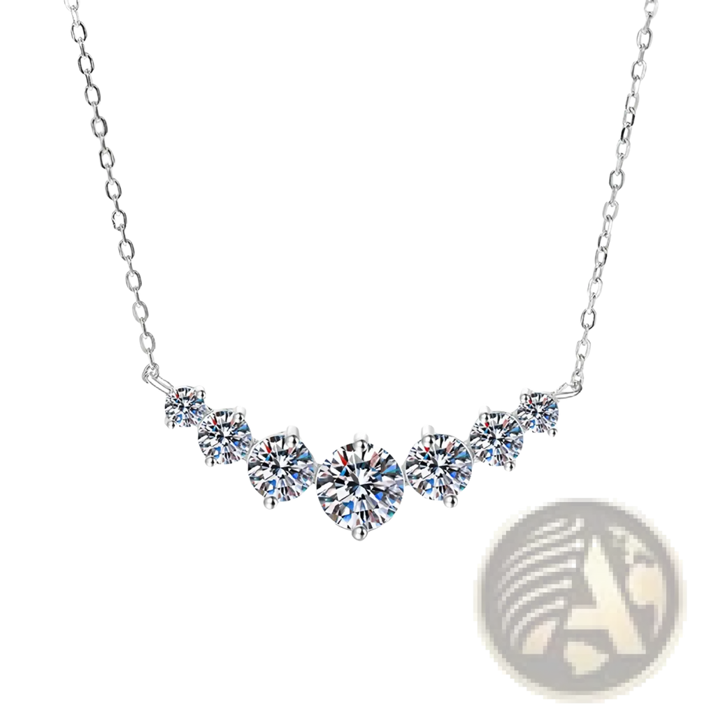 Sterling silver zircon curve pendant necklace with a delicate curved row of sparkling round-cut stones