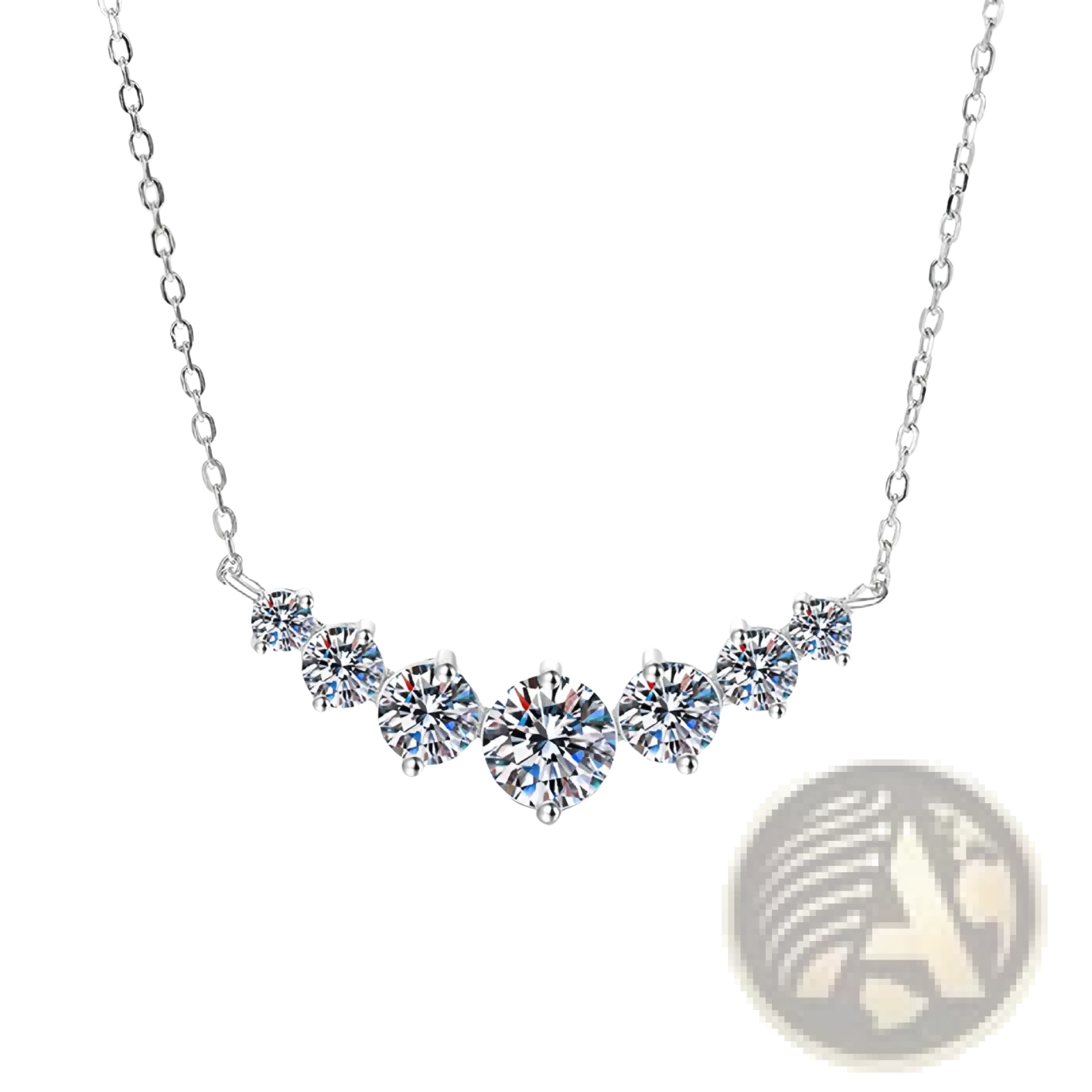 Sterling silver zircon curve pendant necklace with a delicate curved row of sparkling round-cut stones