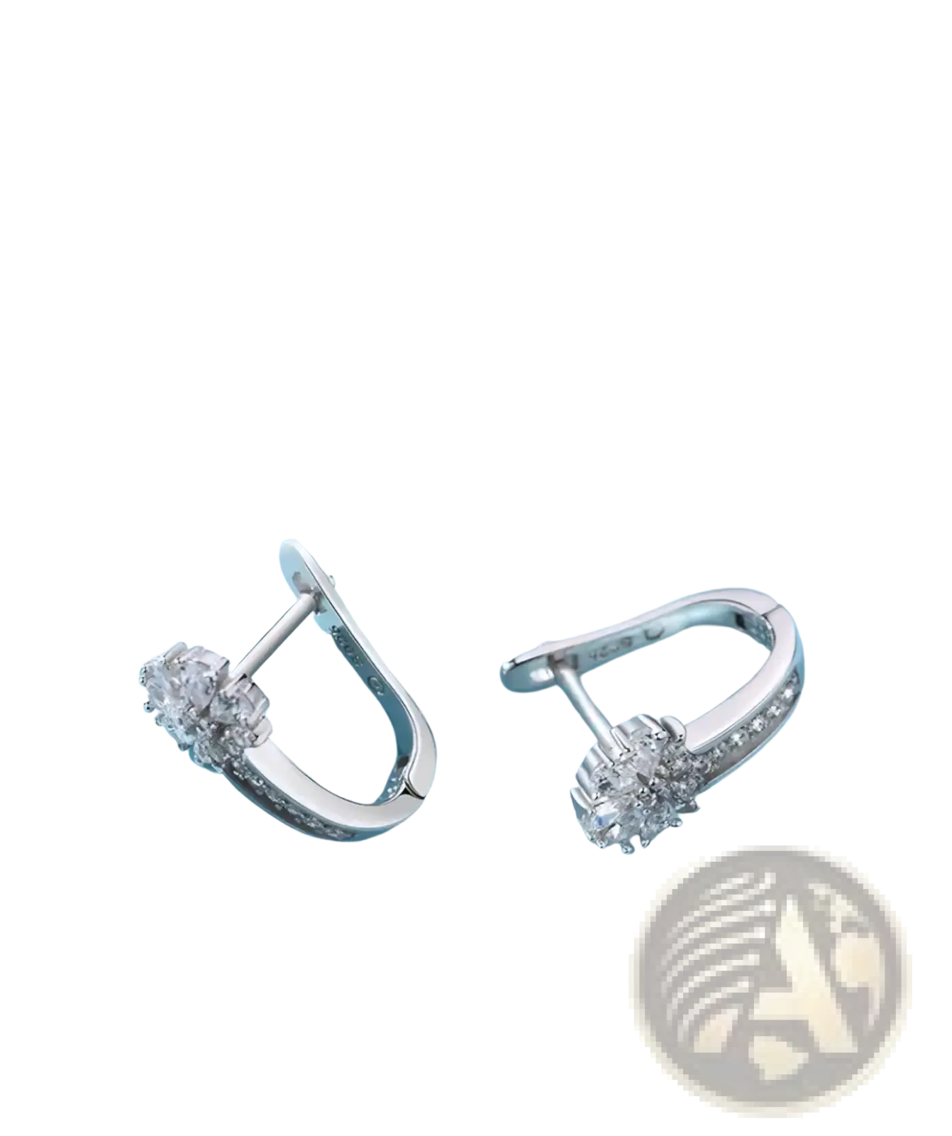 Sterling silver zircon flower earrings featuring silver huggie style with clear crystal cluster and delicate pave setting