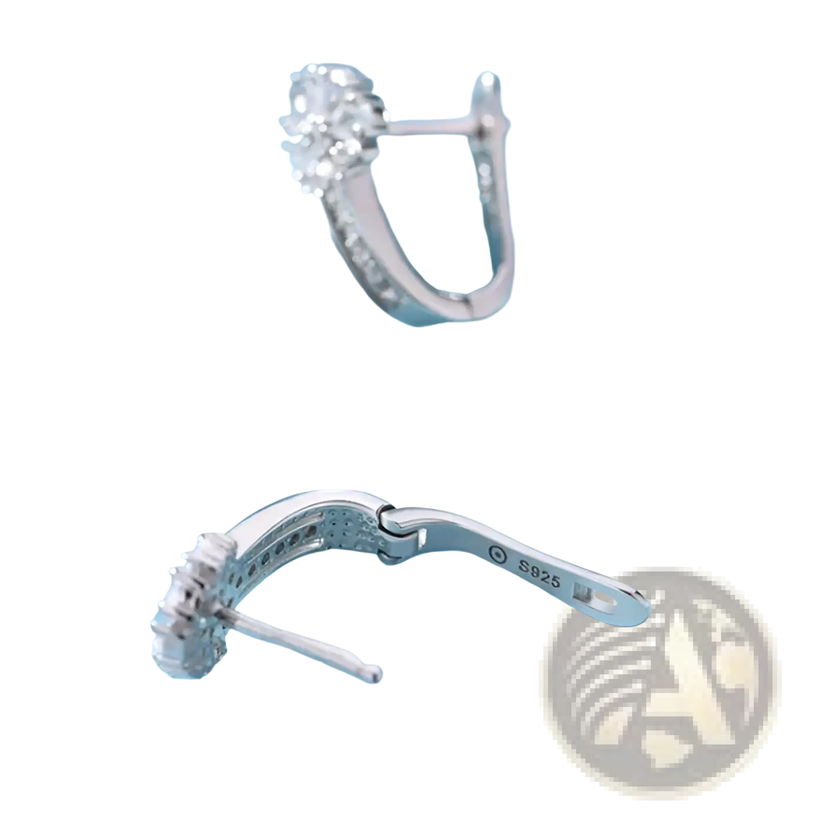 Sterling silver zircon flower earrings silver huggie hoops with sparkling clear stones along the top curve