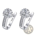 Sterling silver zircon flower earrings shaped as hoops adorned with clear crystals for elegant wear
