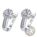 Sterling silver 925 Andara flower hoop earrings with clear cubic zirconia stones in an elegant hinged design