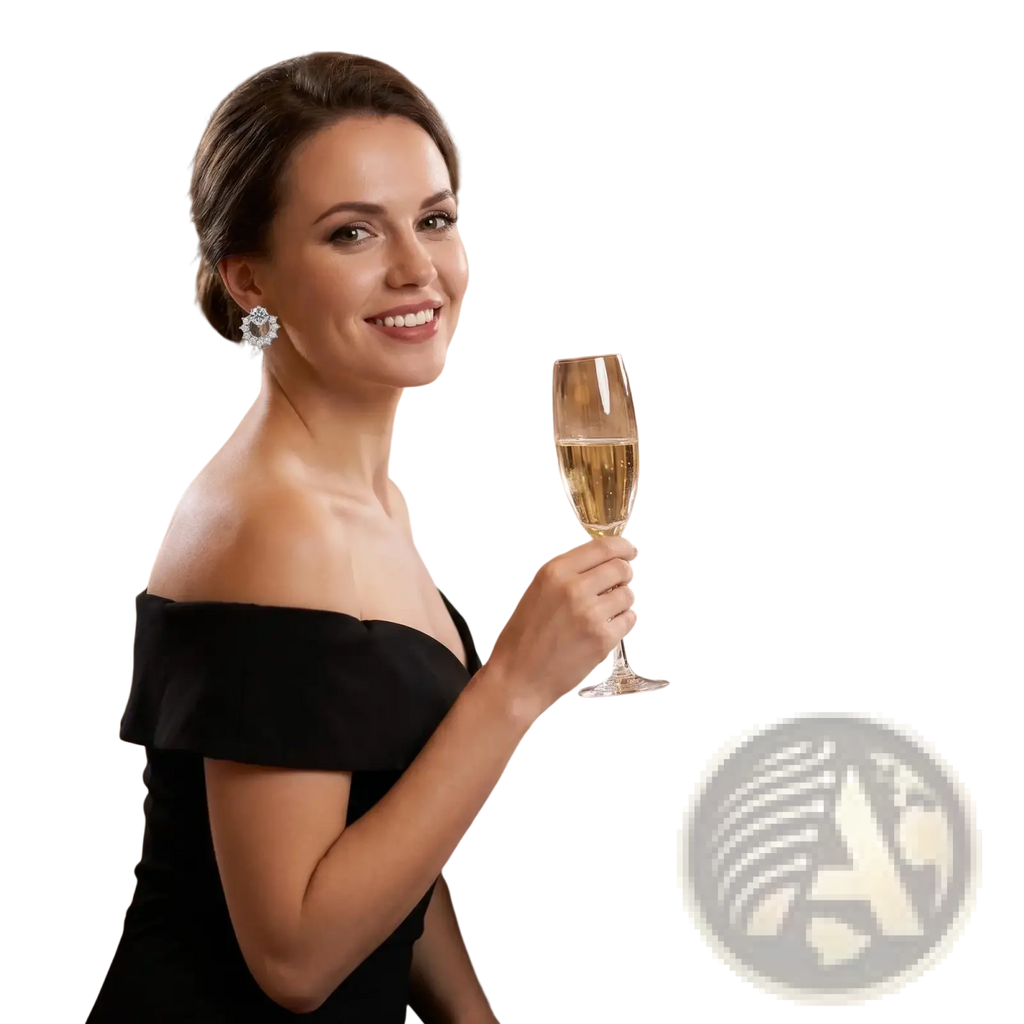Black off-the-shoulder evening dress paired with sterling silver zircon flower stud earrings for formal occasions