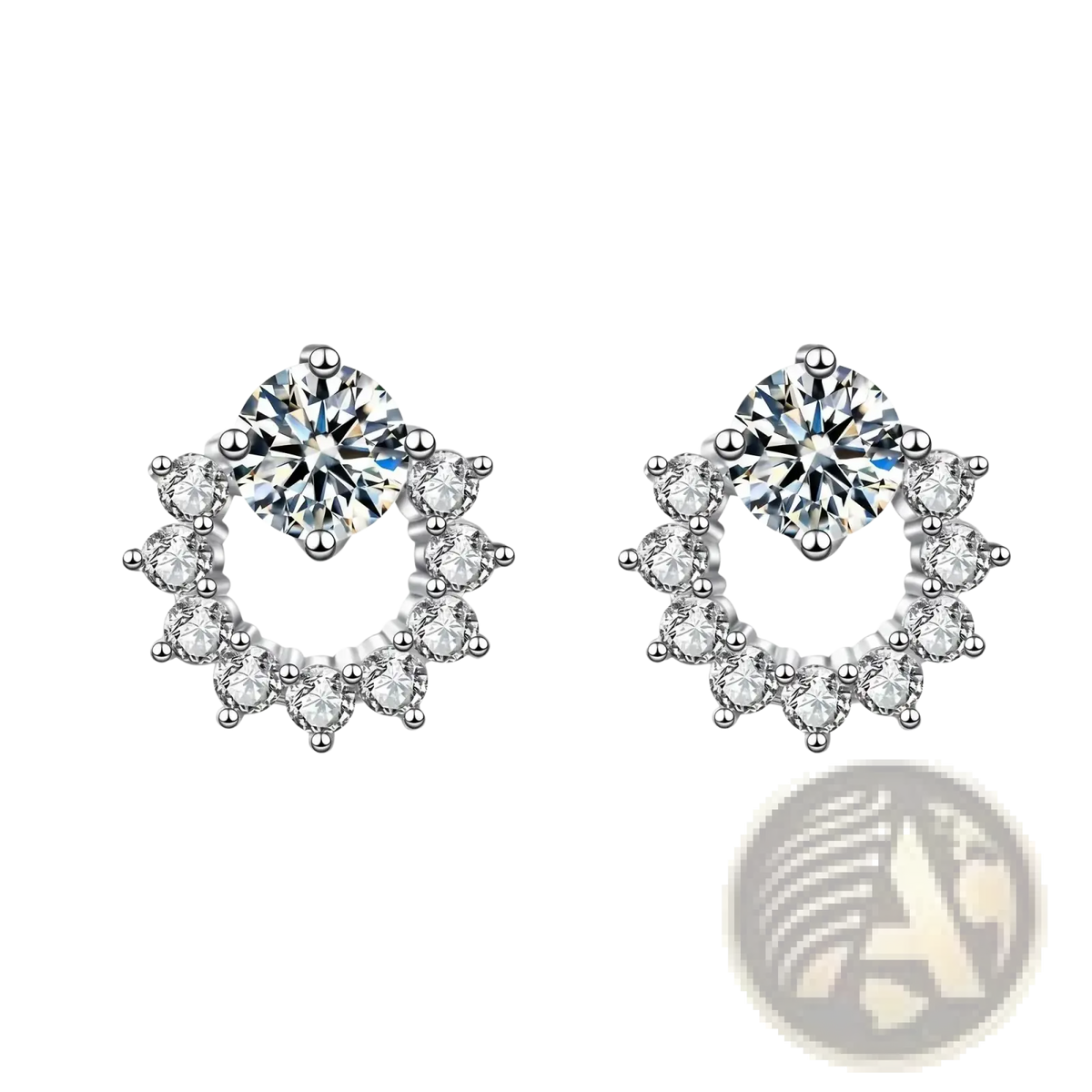 Sterling silver zircon flower stud earrings with a silver sunflower shape and central round brilliant-cut stone