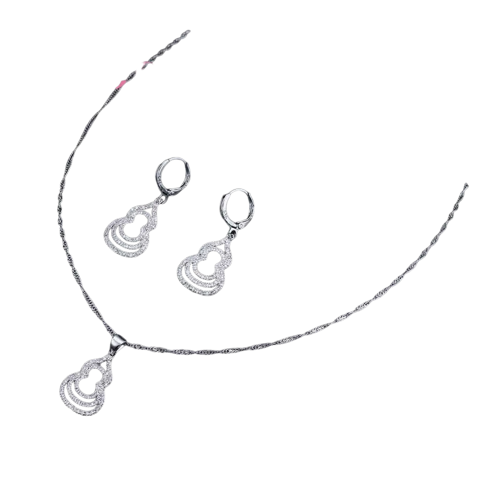 Sterling silver zircon gourd jewelry set with intricate layered designs and sparkling cubic zirconia stones