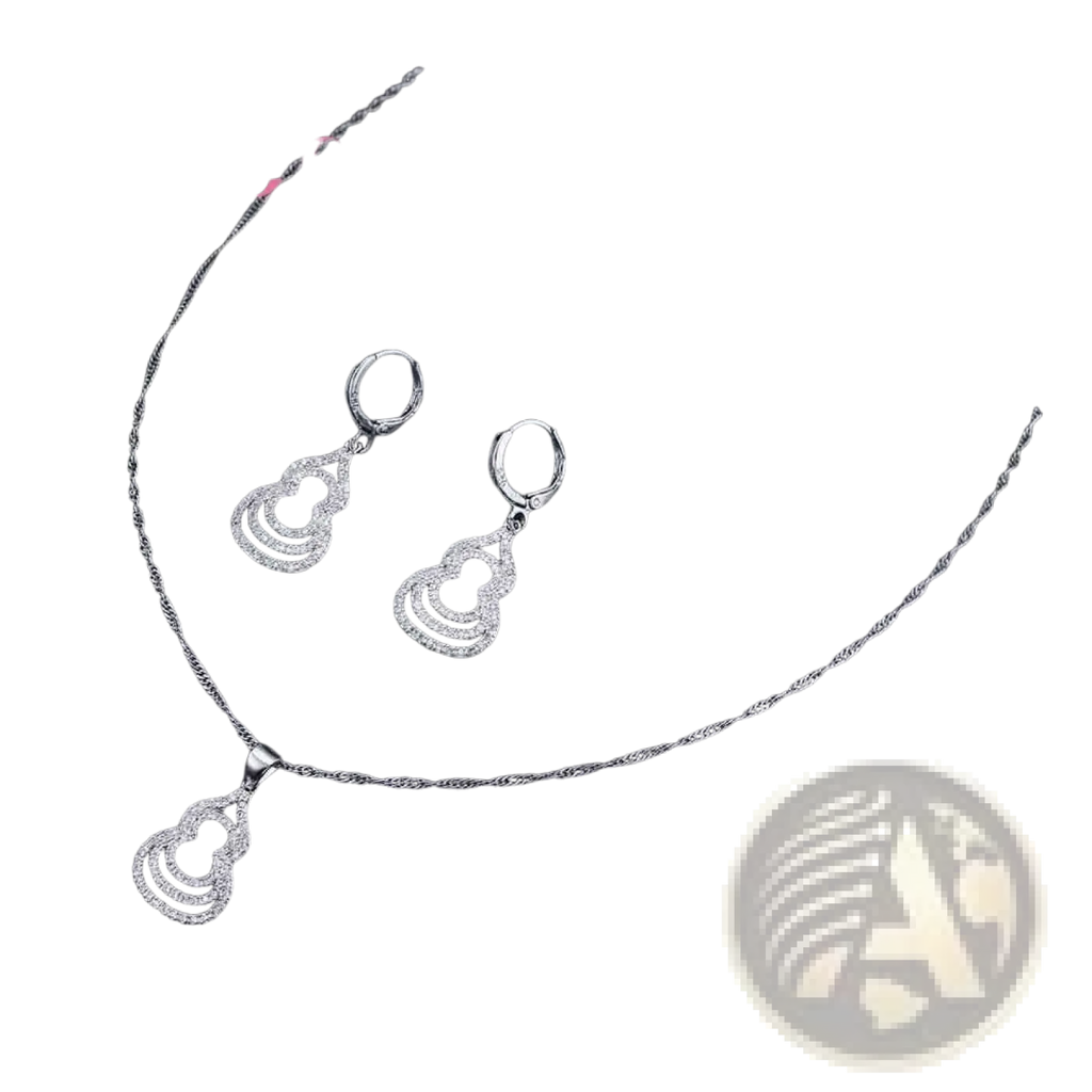 Sterling silver zircon gourd jewelry set with intricate layered designs and sparkling cubic zirconia stones