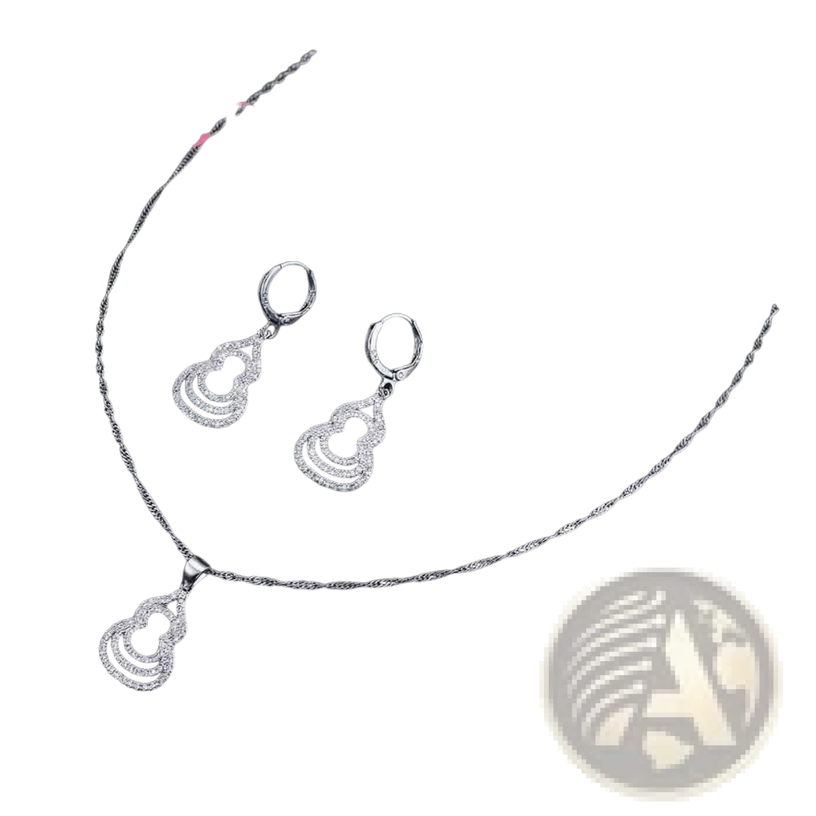 Sterling silver zircon gourd jewelry set with intricate layered designs and sparkling cubic zirconia stones