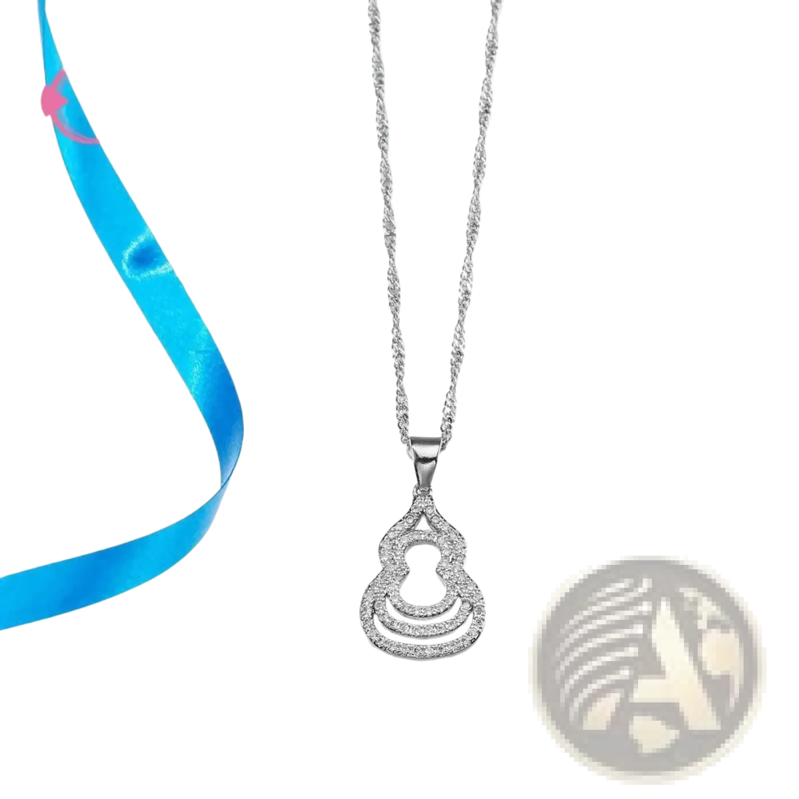 Sterling silver necklace with a dangling layered gourd pendant adorned with sparkling clear zircon stones