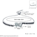 Sterling silver zircon heart pendant and bracelet set featuring clear and black zircon stones with adjustable chain clasp