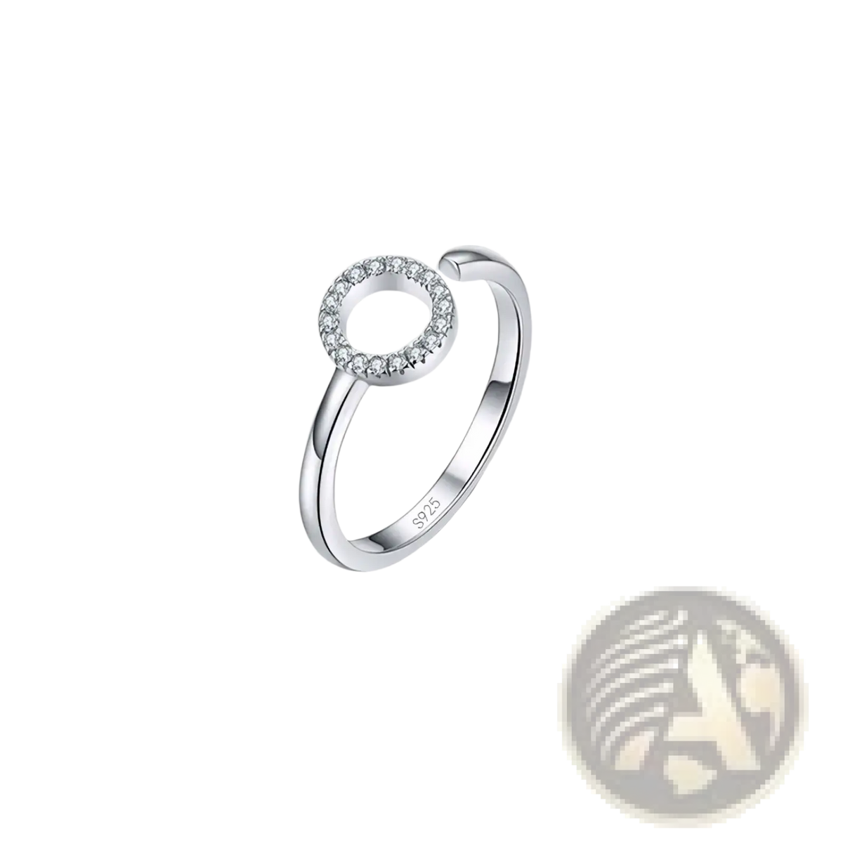 Sterling silver zircon ring for women with circular design open band encrusted with small clear stones s925 mark visible