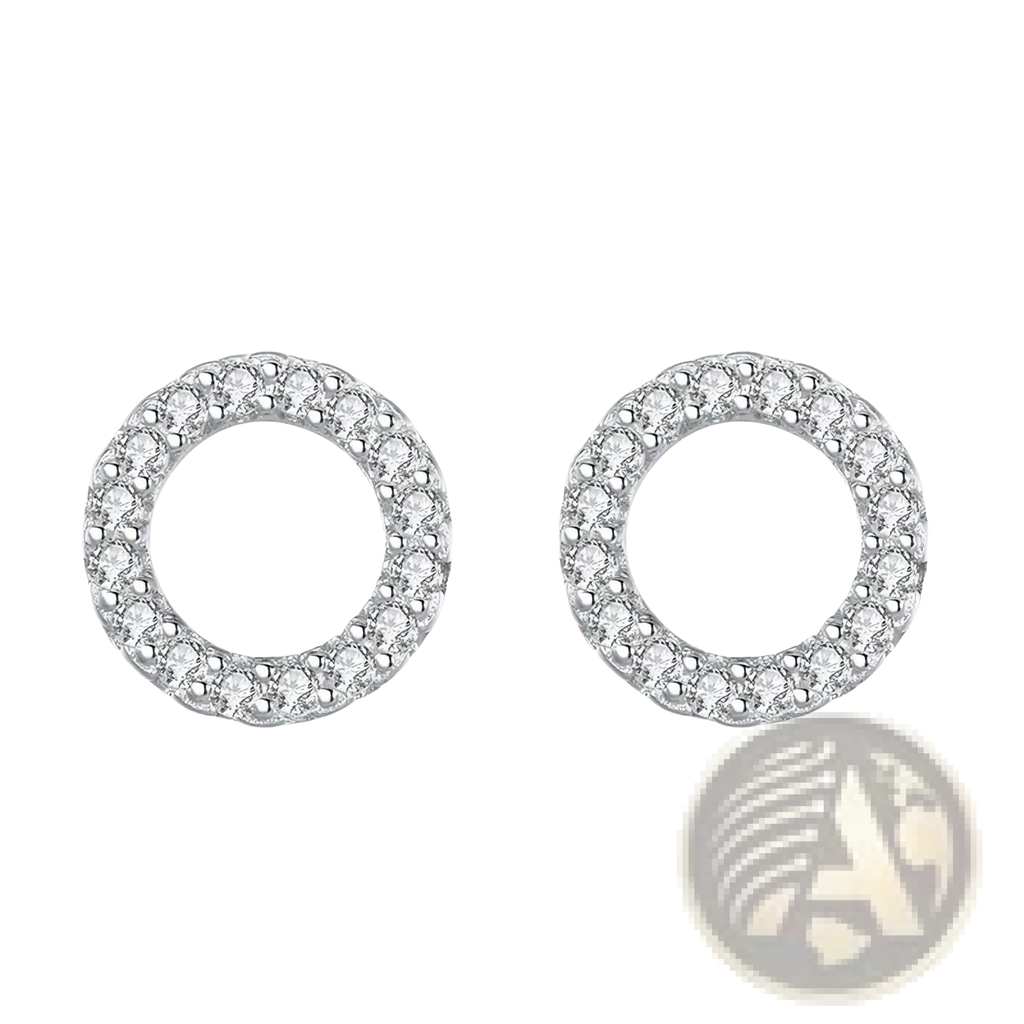 Sterling silver zircon jewelry set featuring silver hoop earrings with delicate pave clear stones for women