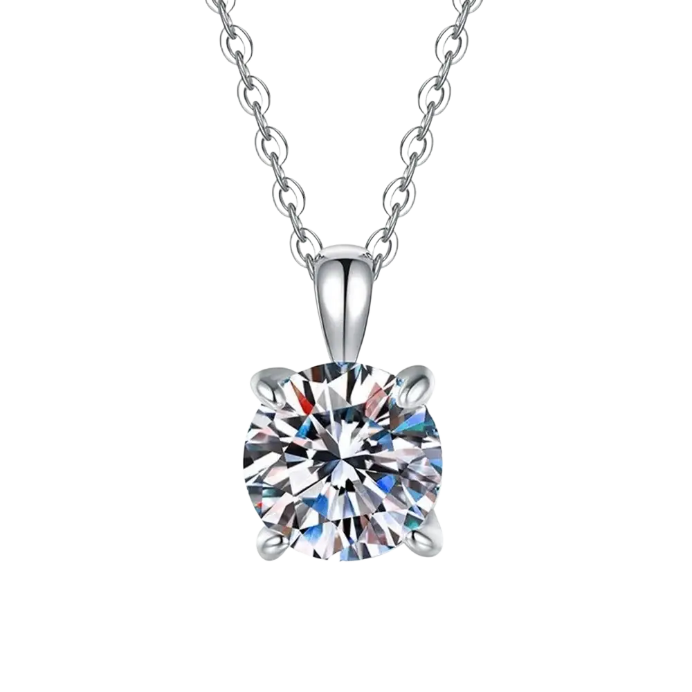 Sterling silver zircon pendant necklace with a sparkling 2-carat round-cut stone on a delicate silver chain