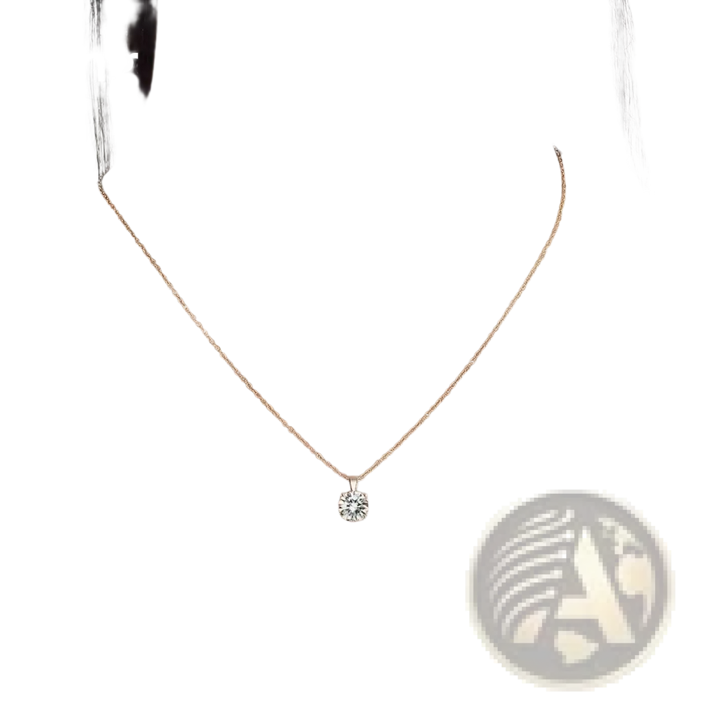 A delicate sterling silver zircon pendant necklace with a gold chain and a single sparkling round-cut diamond pendant