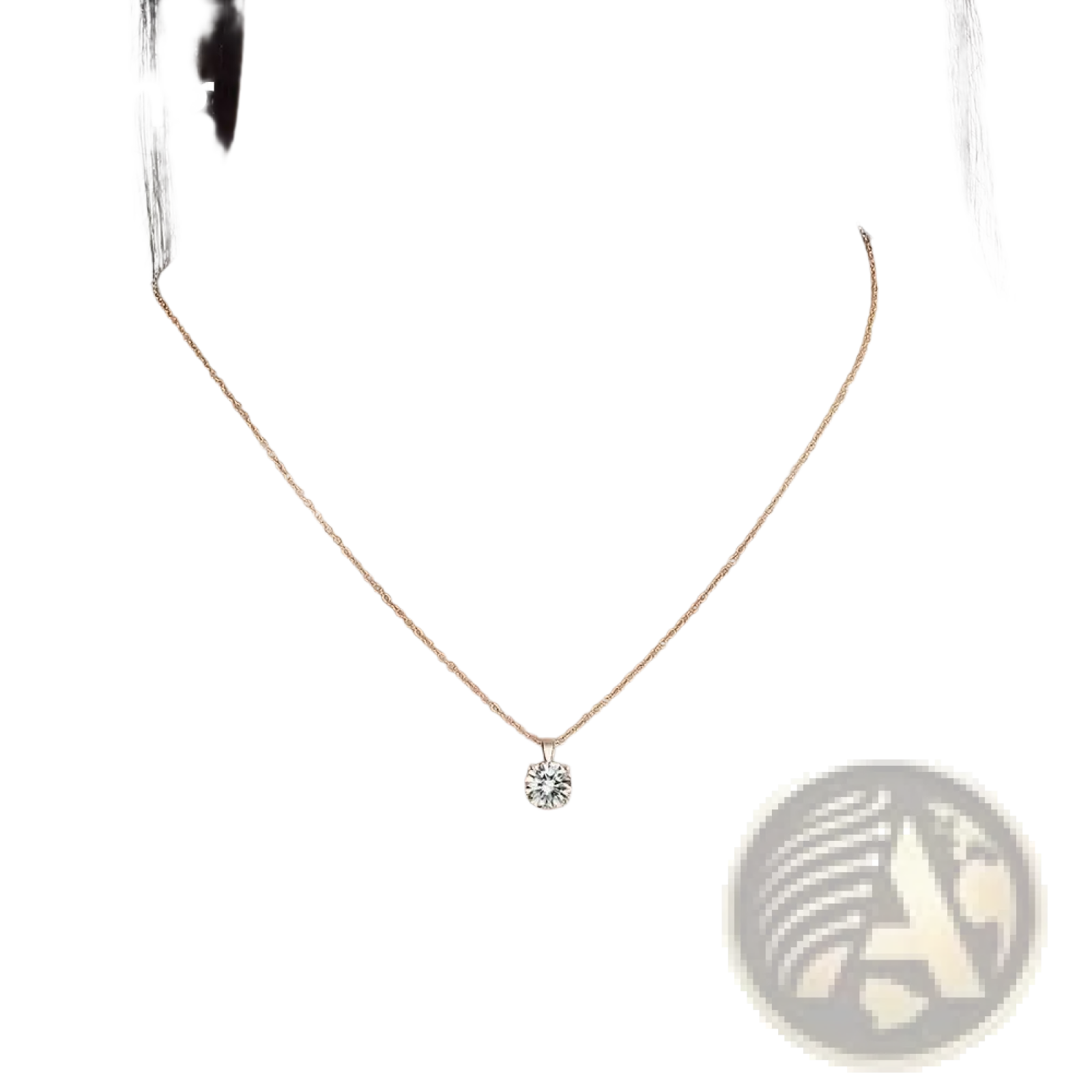 A delicate sterling silver zircon pendant necklace with a gold chain and a single sparkling round-cut diamond pendant