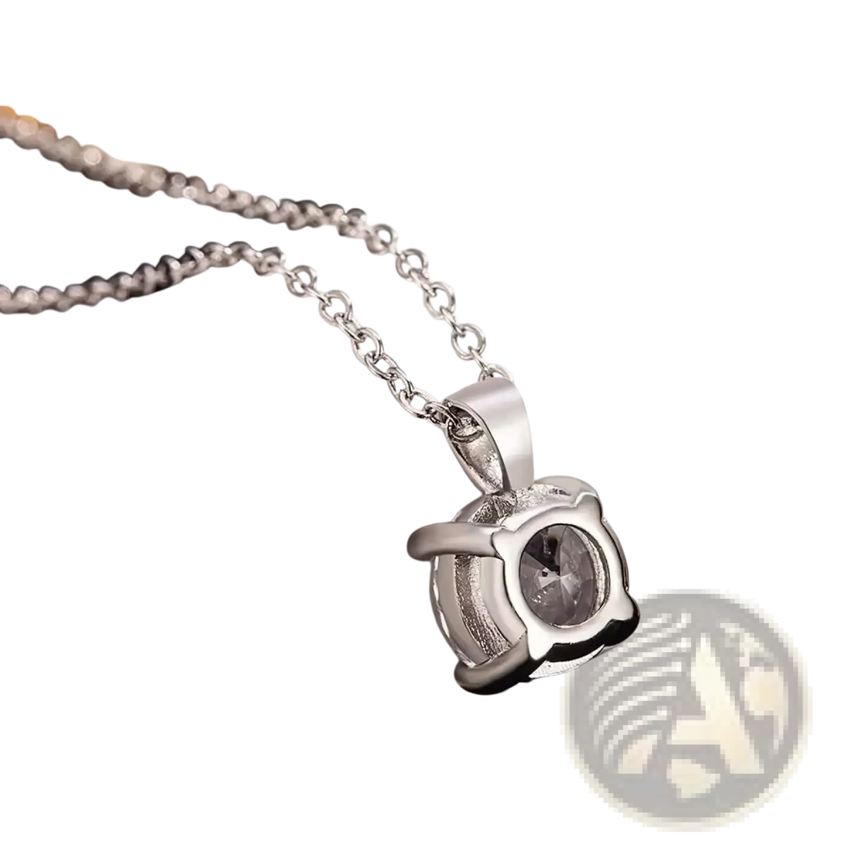 Sterling silver zircon pendant necklace with a silver-toned wing-shaped frame and central faceted gray gemstone