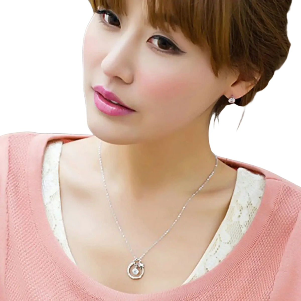 Sterling silver zircon pendant necklace for women with a delicate circular pendant featuring a clear gemstone and intricate metalwork