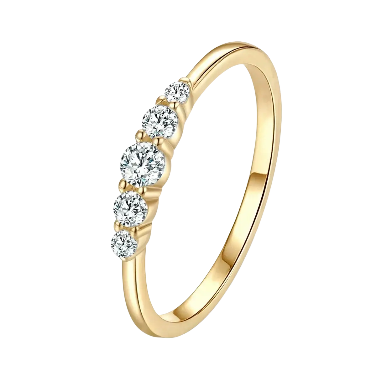 Sterling silver zircon ring for women with a delicate gold band and five sparkling round-cut diamonds in a curve