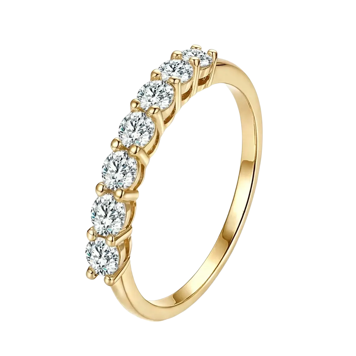 Sterling silver zircon ring for women gold band with five round-cut clear diamonds in an elegant design