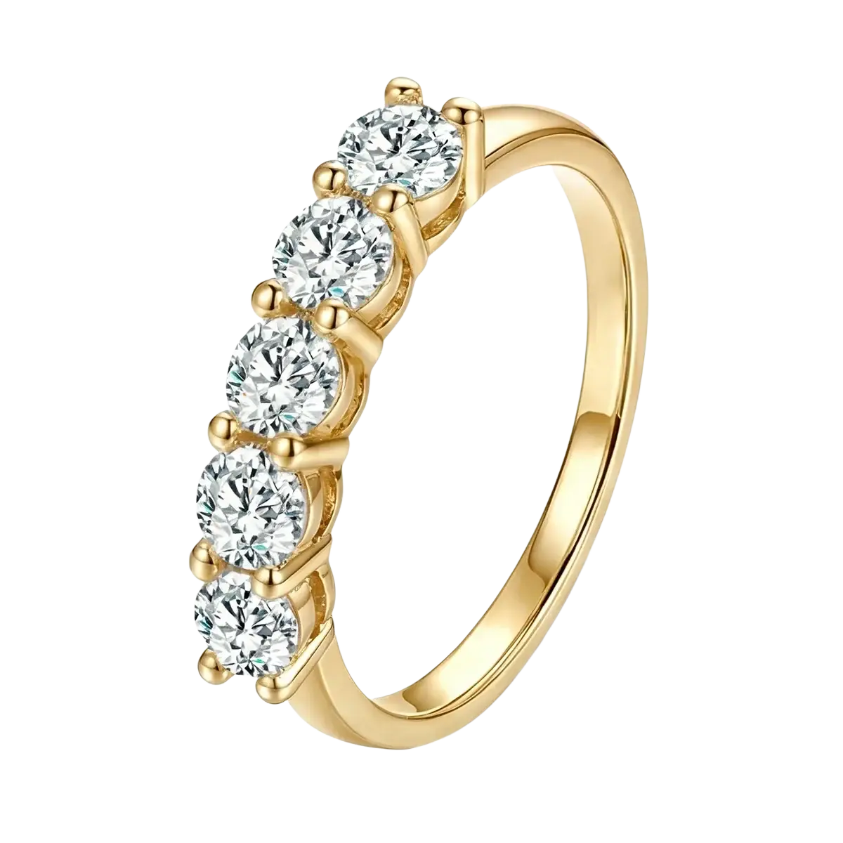 Sterling silver zircon ring for women with a gold band featuring five round sparkling diamonds in an elegant design