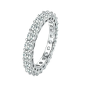 Sterling silver zircon ring for women featuring a sleek silver eternity band with round-cut diamonds in prong setting