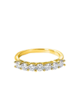 Sterling silver zircon wedding band for women with a sleek gold band and five round-cut clear stones in prong setting