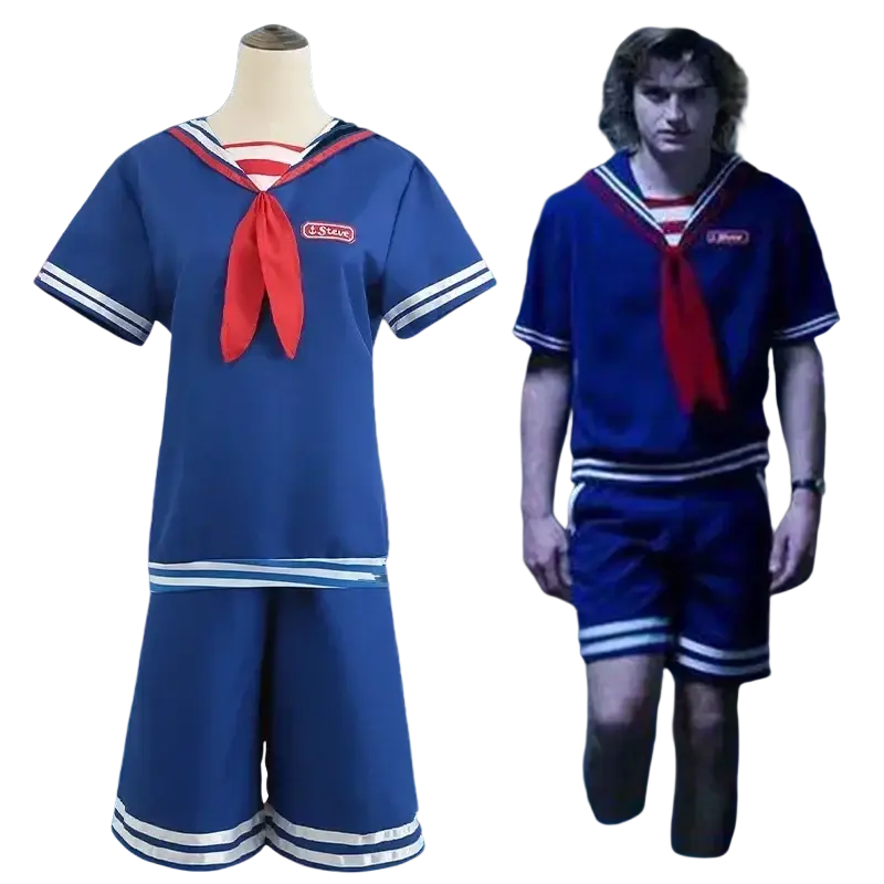 Navy blue sailor-style cosplay outfit with white trim and red neckerchief for steve harrington from china mainland