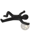 Black matte-finished stick figure pen holder desk organizer in stylized human form lying on its back with splayed limbs