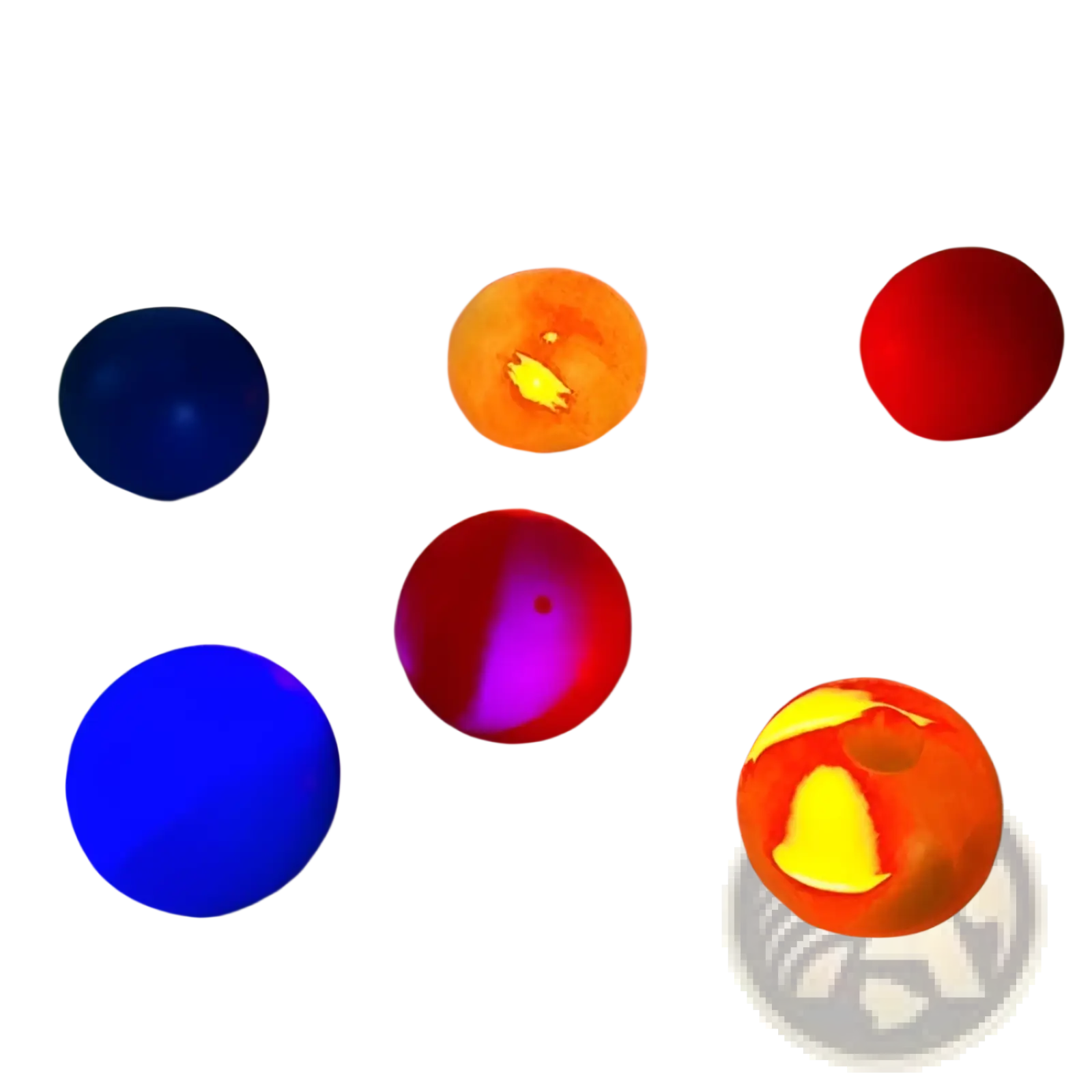 Glowing led sticky wall ball stress relief squash toys in vibrant blue red and orange with translucent plastic bodies