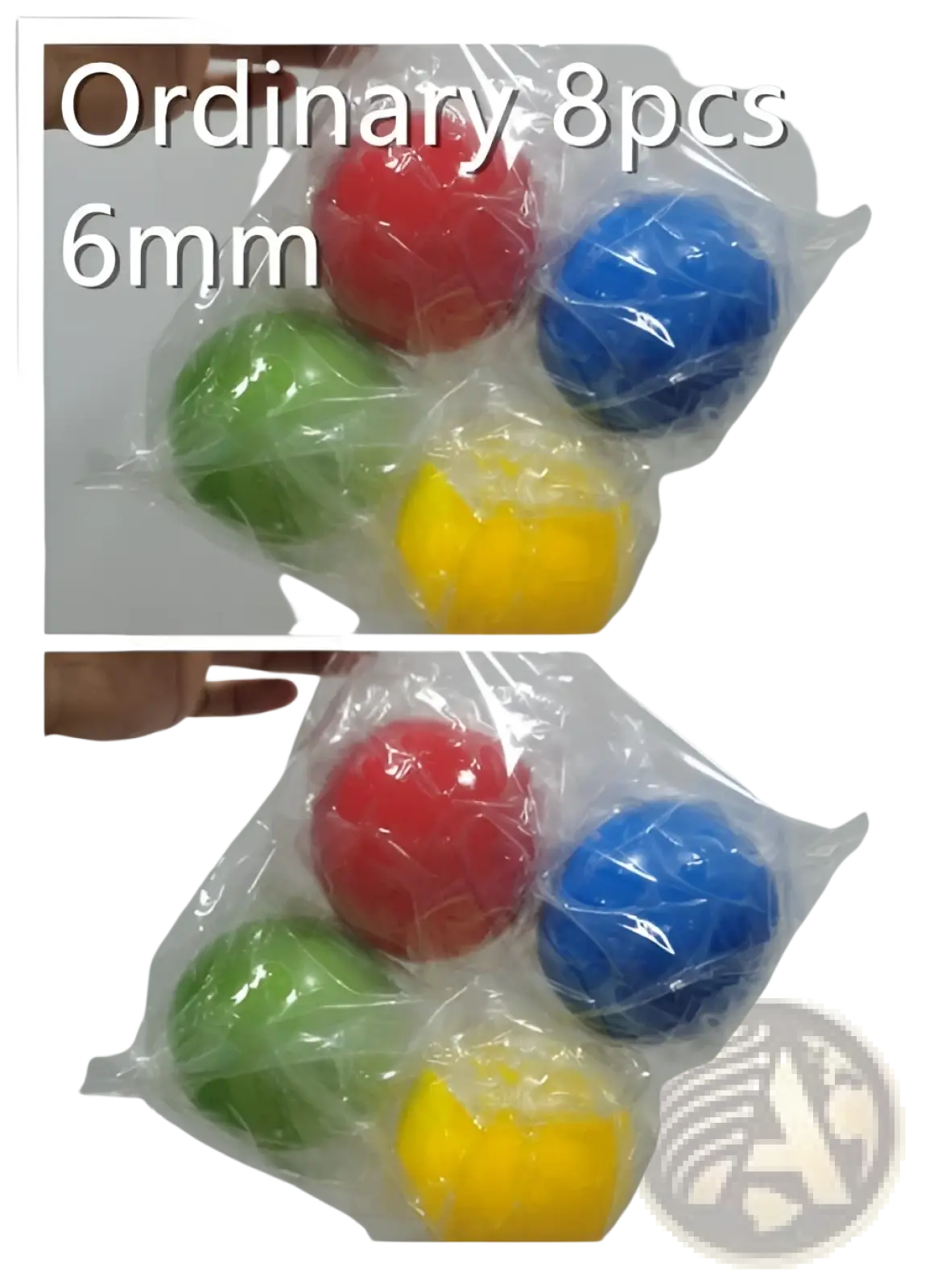 Set of eight colorful 6mm silicone sticky wall ball stress relief glow squash toys in clear plastic wrappers