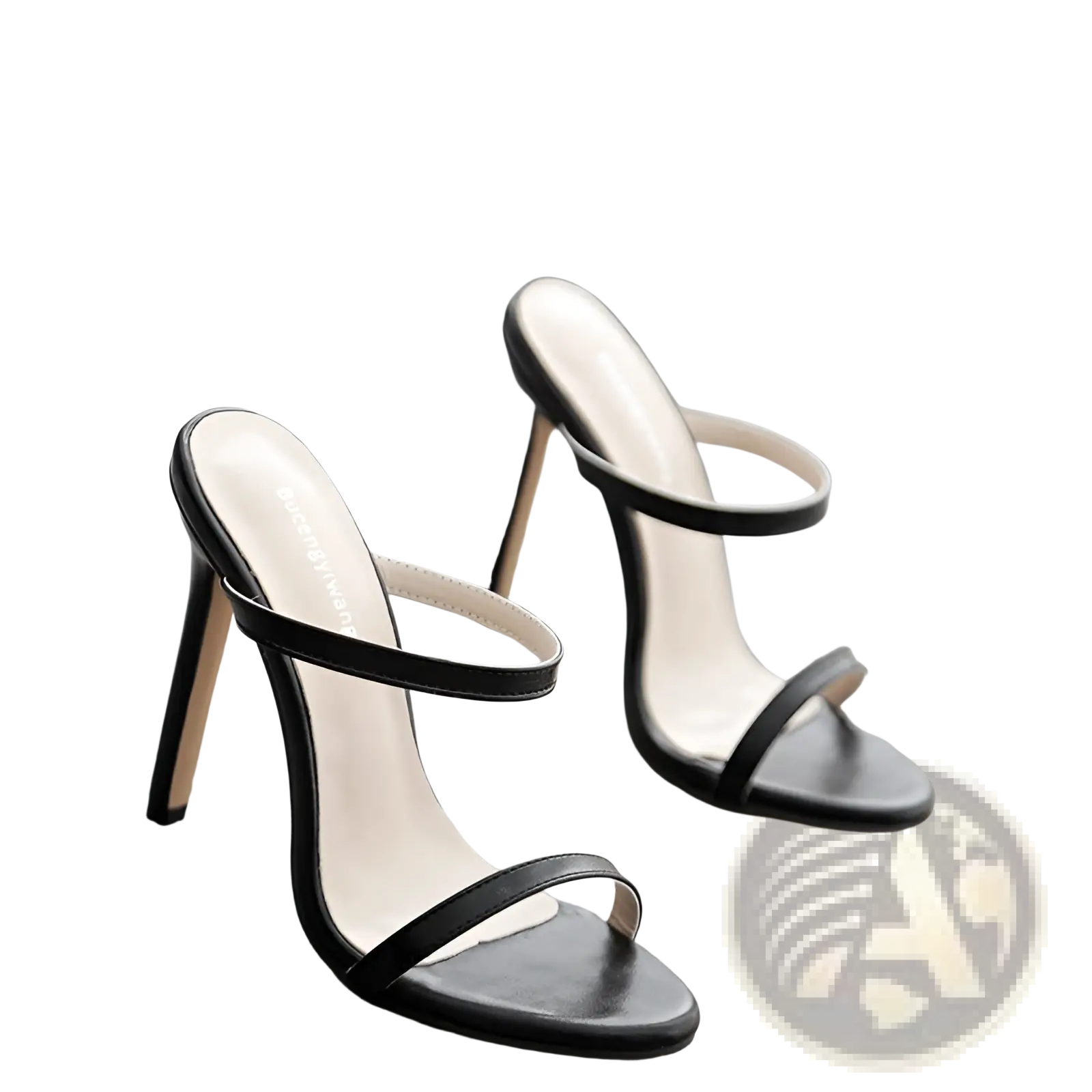 Black leather minimalist strappy stiletto sandals with high heels for elegant formal wear