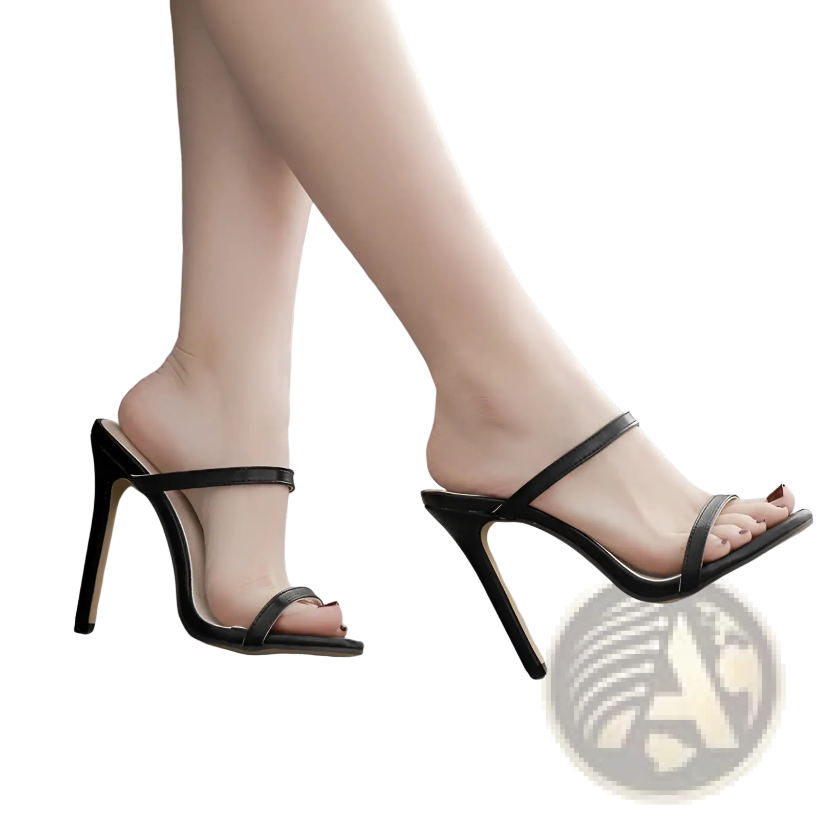 Black satin strap mules with slender high heels and a minimalist design perfect for elegant occasions