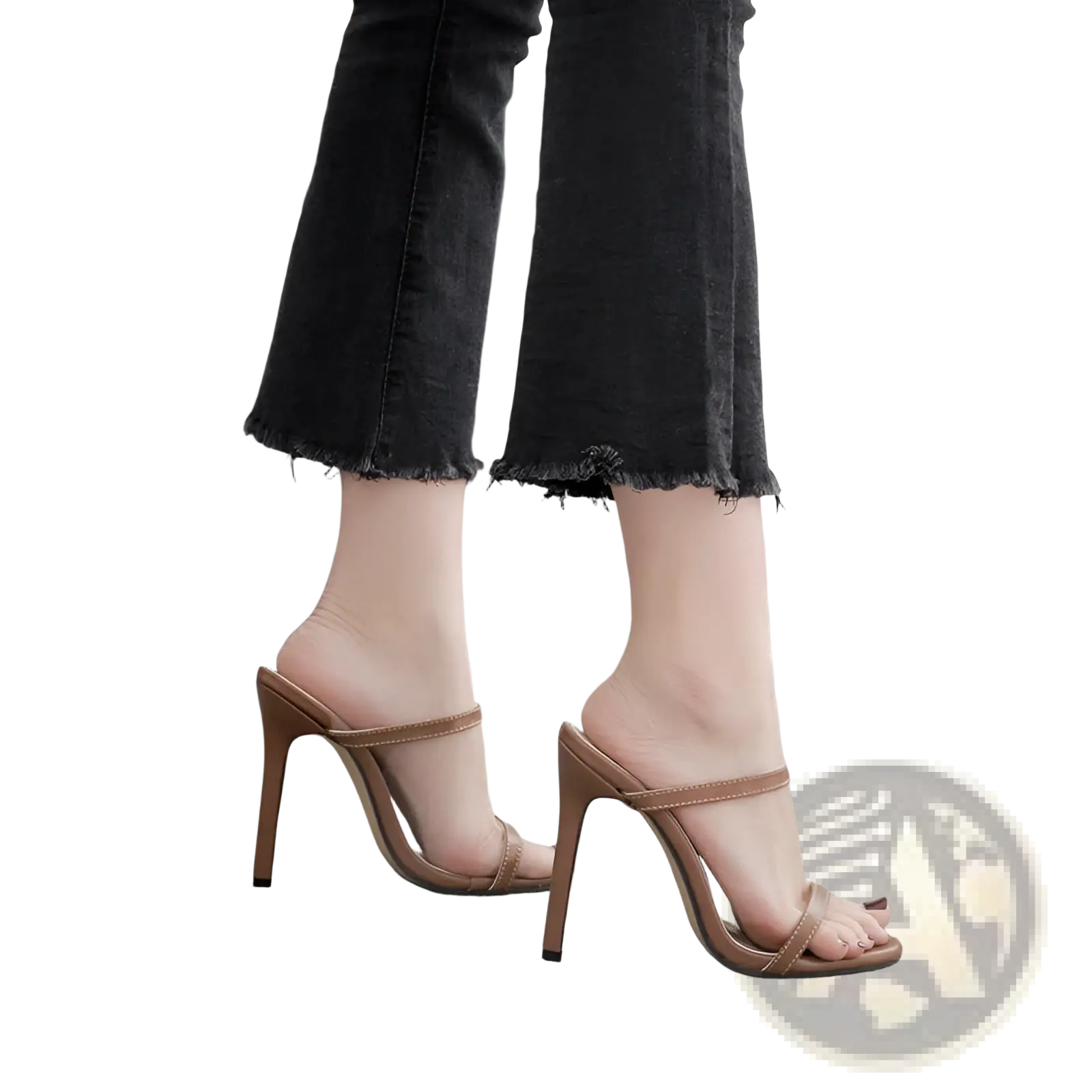 Tan leather mule sandals with minimalist straps and high stiletto heels for elegant stylish wear