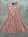 Pink Christmas stocking vintage 1950s cotton dress with fitted bodice flared skirt and red green stocking pattern