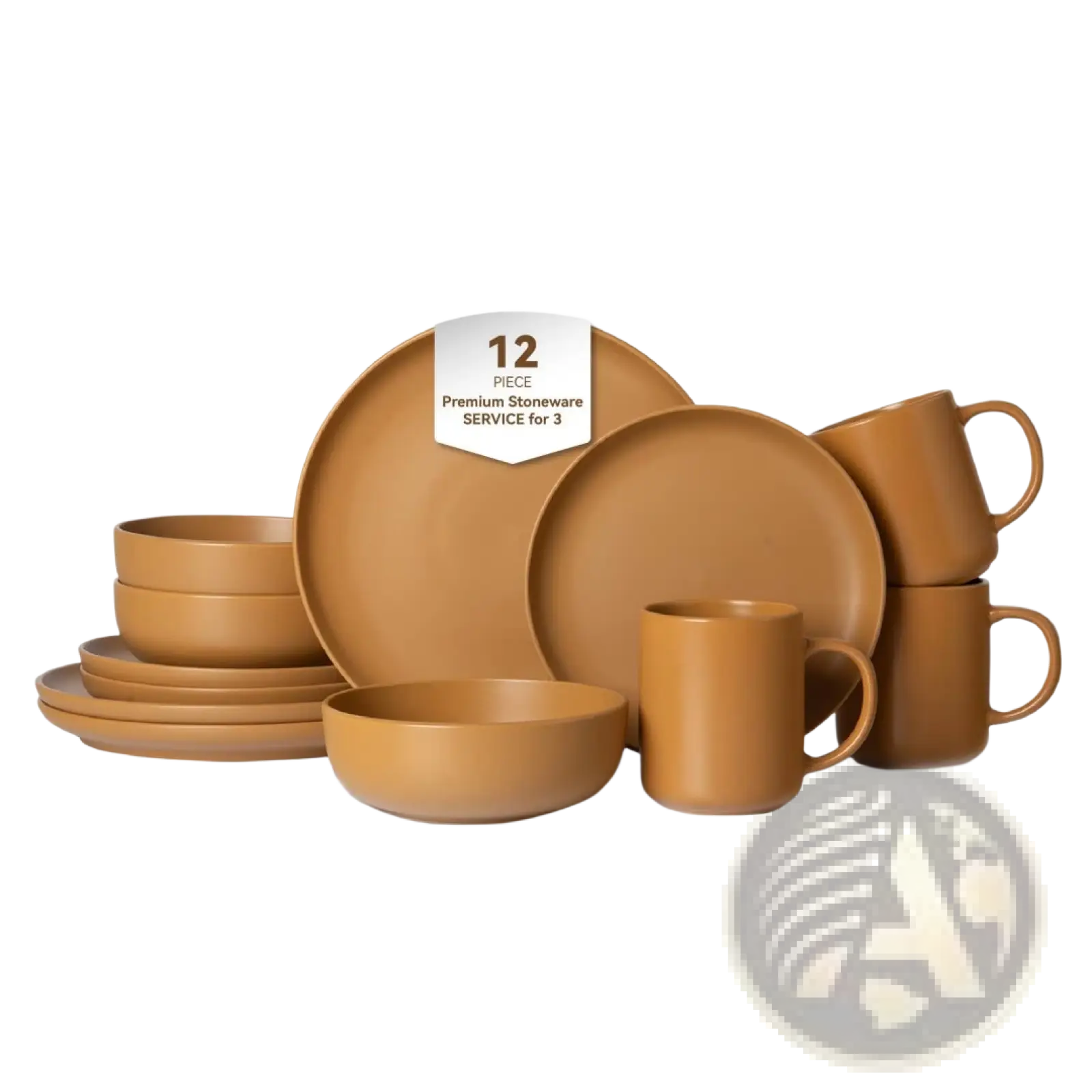 Tan ceramic stoneware dinnerware set with minimalist design and matte glaze finish for three people 12 pieces