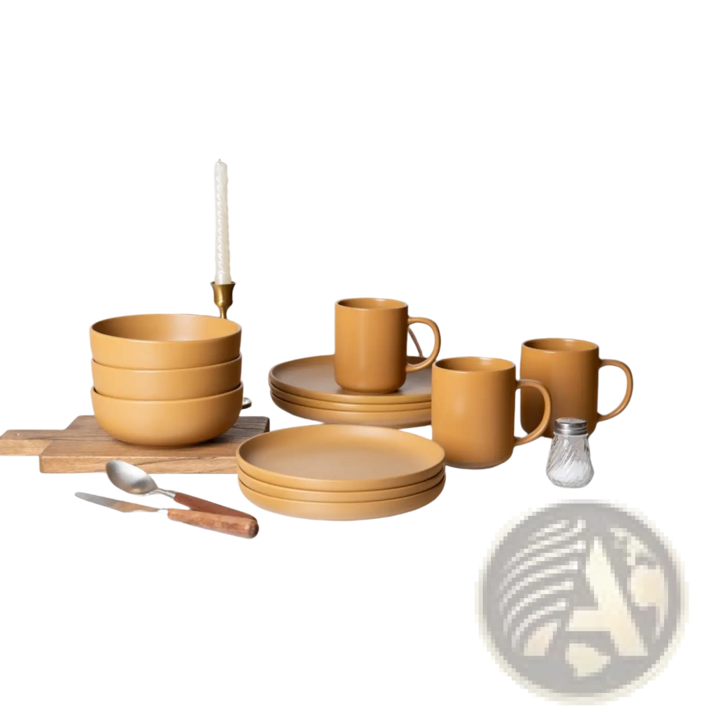 Stoneware dinnerware set 12 piece matte glaze in warm terracotta color with minimalist design for three people