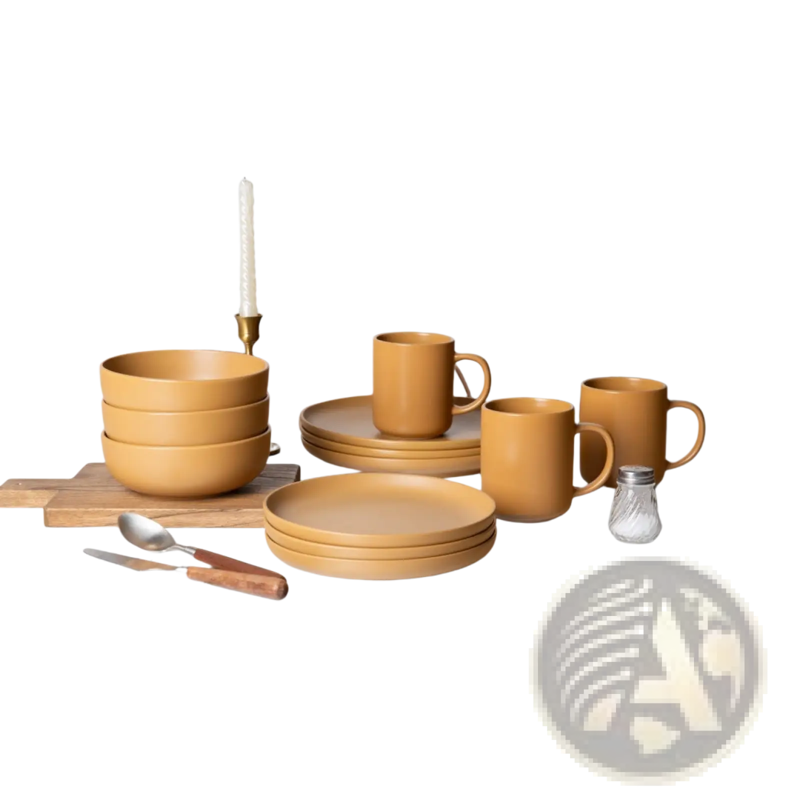 Stoneware dinnerware set 12 piece matte glaze in warm terracotta color with minimalist design for three people