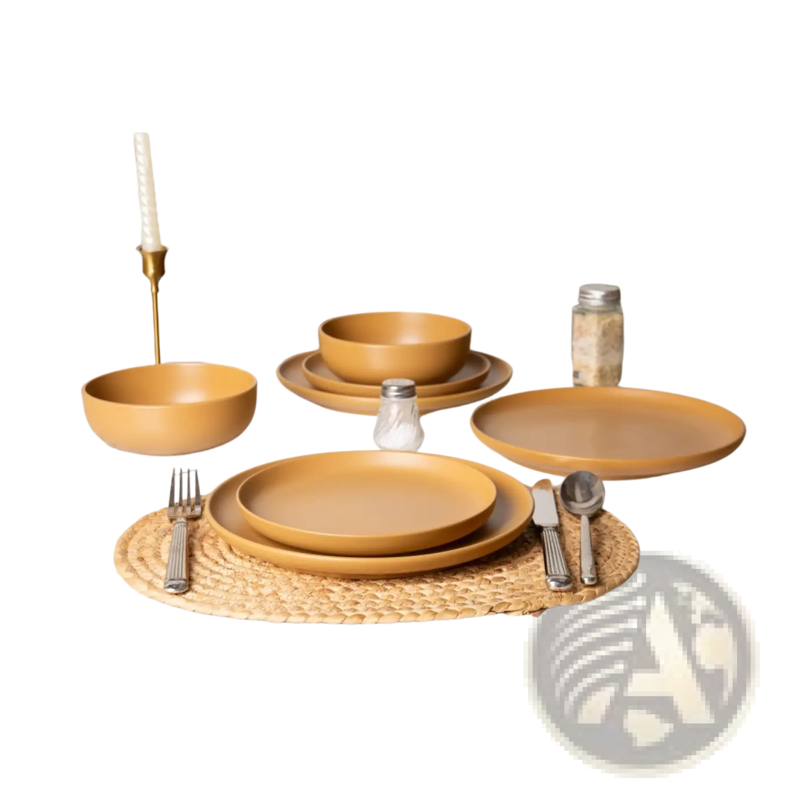 Stoneware dinnerware set 12 piece for 4 with warm amber ceramic plates and bowls featuring matte glaze and minimalist design