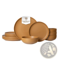Tan stoneware dinnerware set 12 piece matte glaze with minimalist design for four in ceramic material