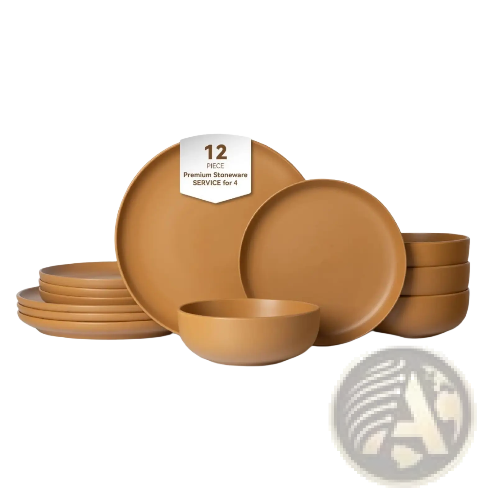 Tan stoneware dinnerware set 12 piece matte glaze with minimalist design for four in ceramic material