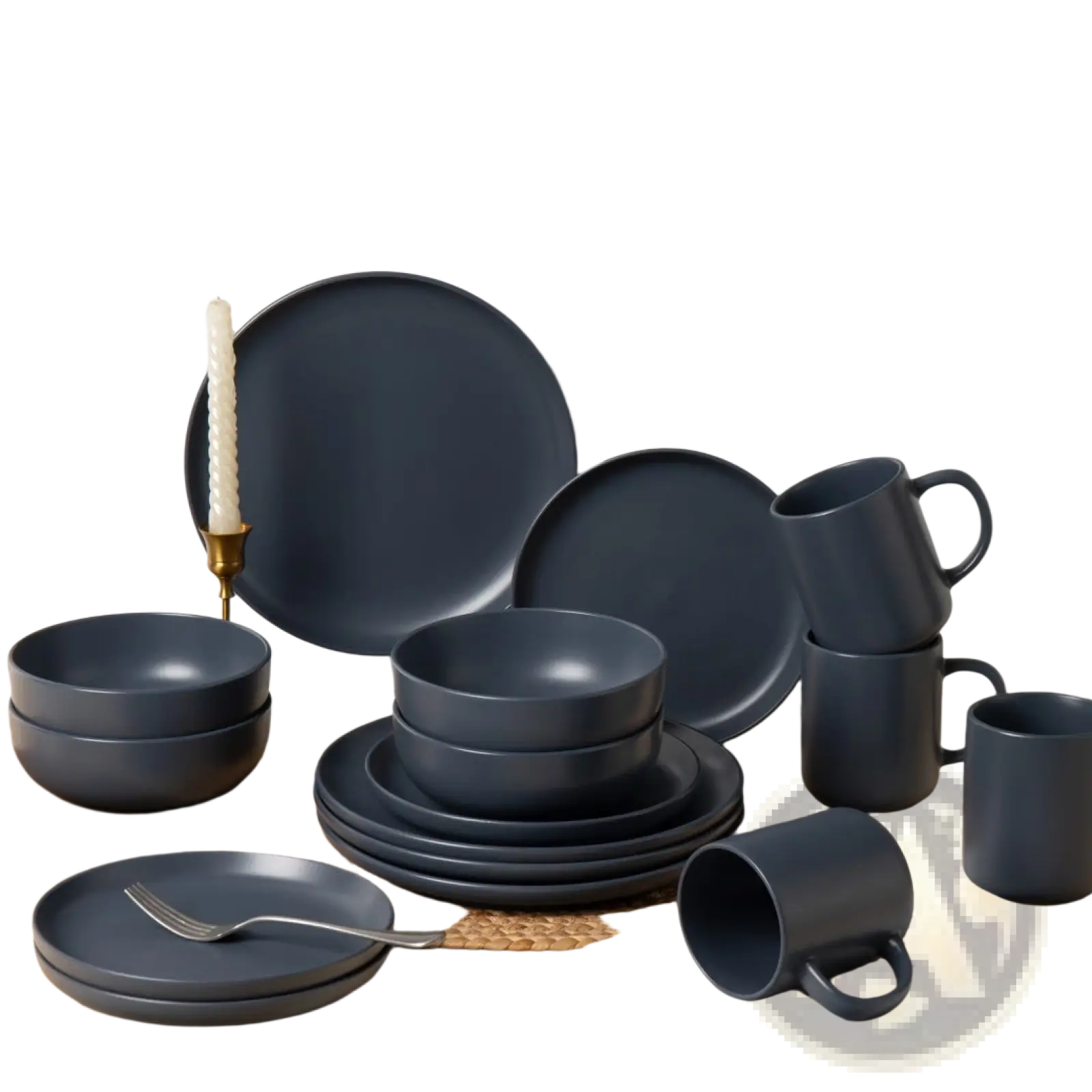 Dark gray stoneware dinnerware set 12 piece matte finish with minimalist design for four people