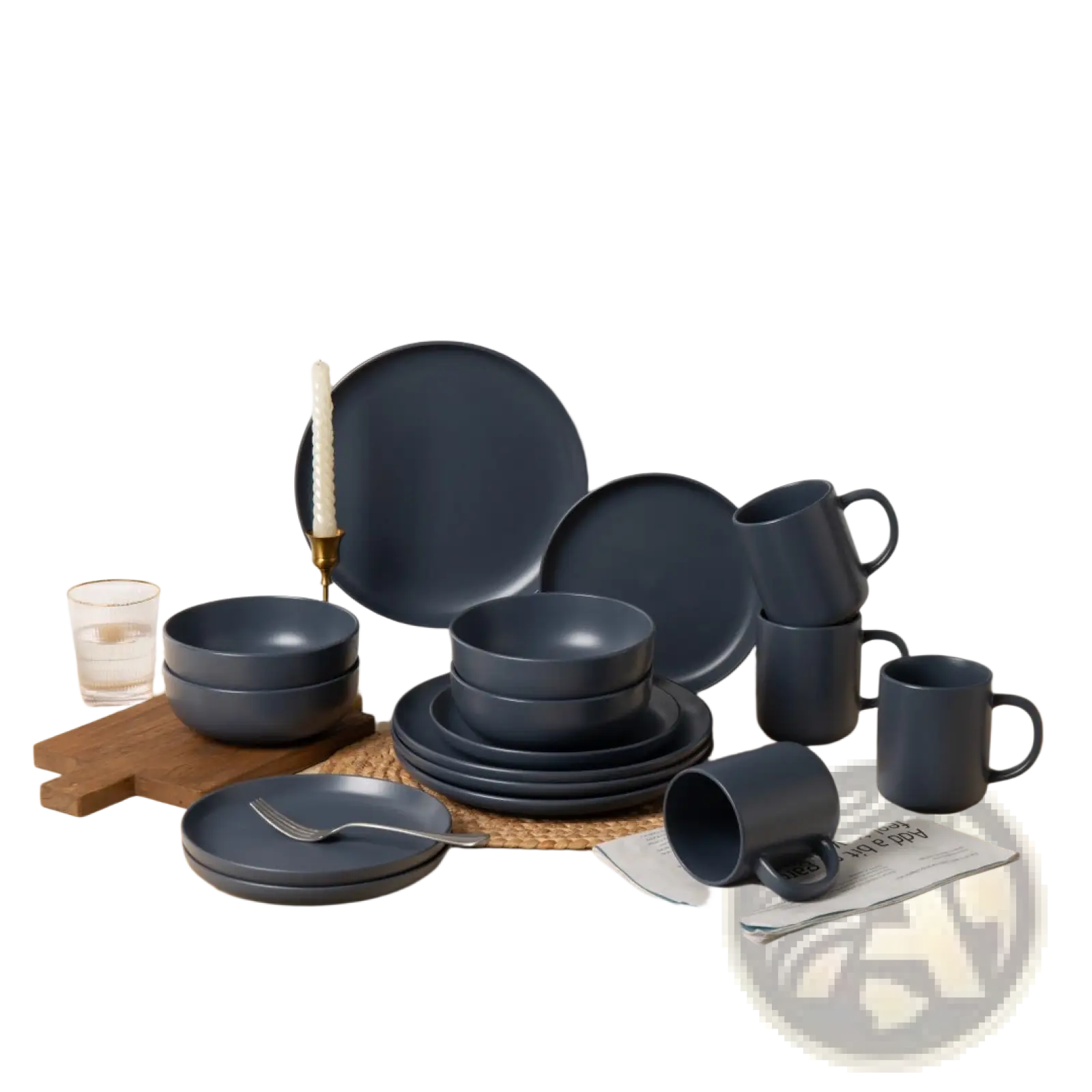 Dark gray stoneware dinnerware set 12 piece with matte finish and modern minimalist design for four people
