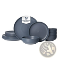 Stoneware dinnerware set 12 piece matte gray for 4 with dark gray matte finish and durable stoneware material