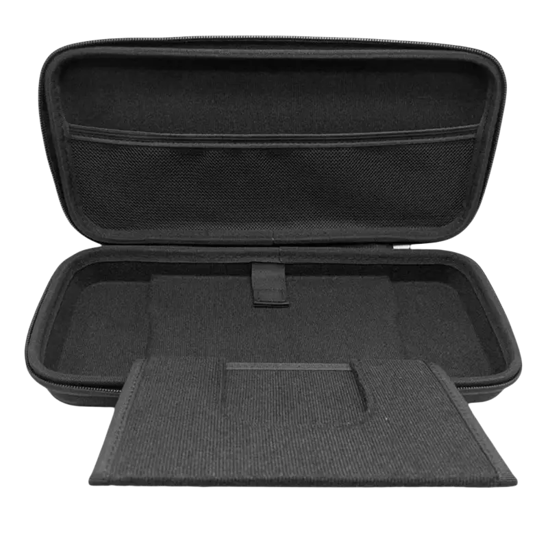 Black hard-shell storage bag with foam padding and zippered closure for Asus Rog Ally Eva hard case protection