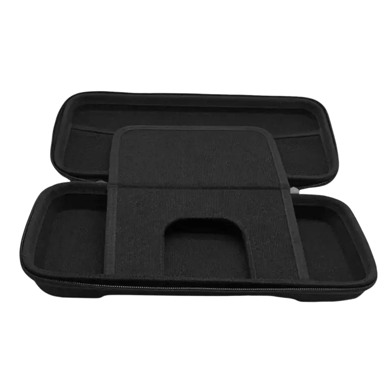 Black hard-shell storage bag with molded foam interior compartments for asus rog ally eva hard case protection