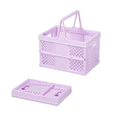 Lavender foldable plastic storage basket with breathable mesh lattice and integrated handle for standard shelves organization