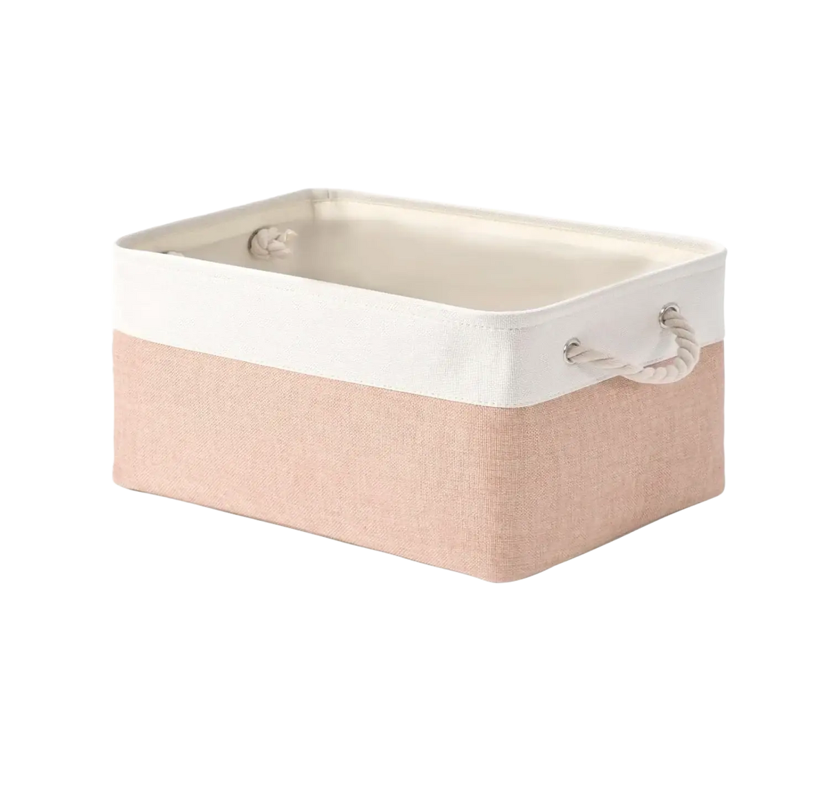 Storage baskets foldable fabric bin with soft blush pink lower half white upper rim and sturdy rope handles