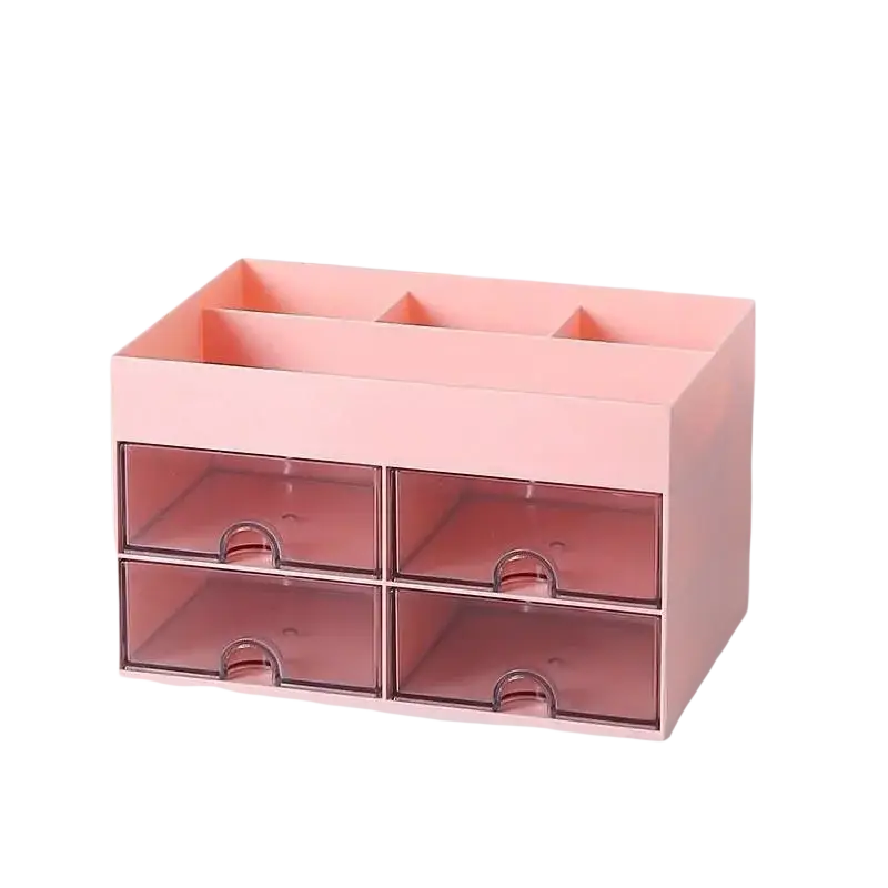 Cherry blossom pink plastic storage box with large capacity four translucent drawers and modern minimalist style design